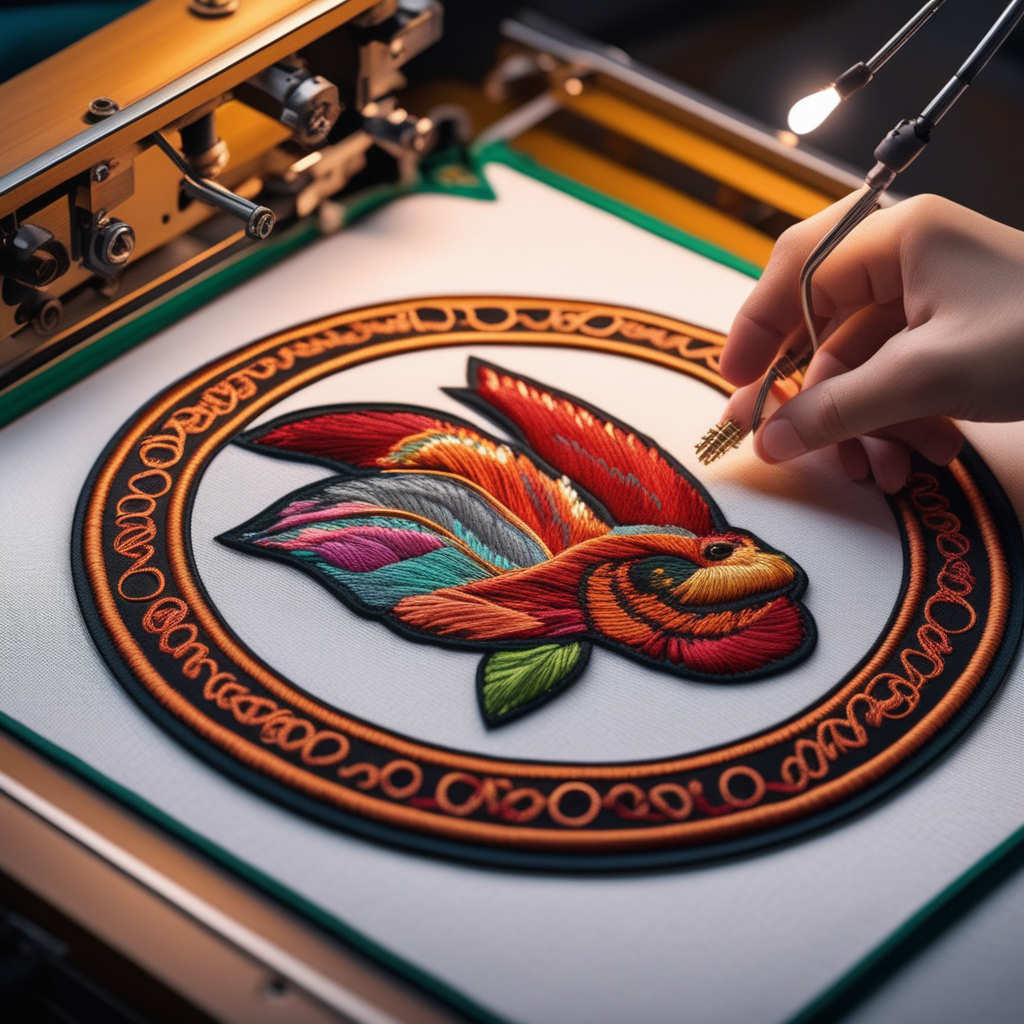 Specialized embroidery technician working on intricate logo designs for premium team uniforms